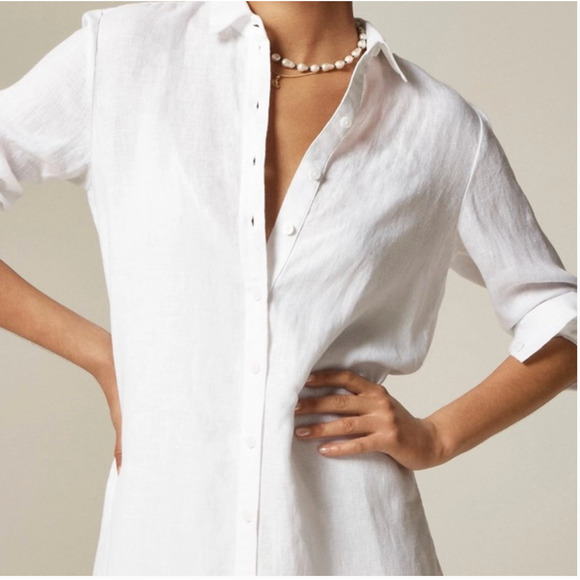 J Crew Linen Shirt Dress XS White NWT CL644 J.Crew Resort Travel Cruise Midi - Picture 3 of 5